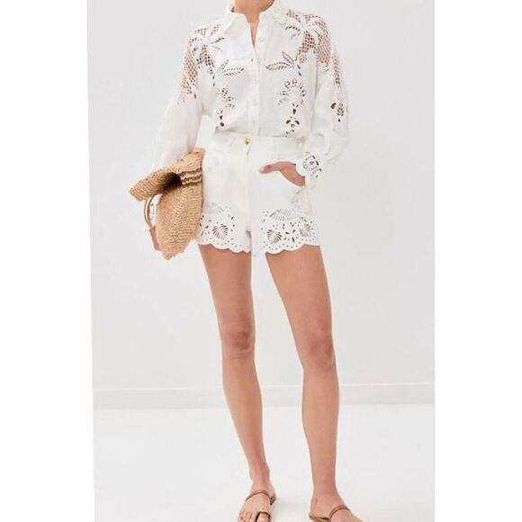 New Farm Rio White Richelieu Shorts with Embroidery Size 31 - Picture 2 of 6